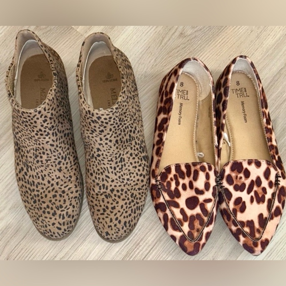 Melrose Ave Vegan Block Heel Booties Cognac Cheetah Time & Tru Women's Flats 8